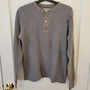 Everlane The Waffle Long-Sleeve Henley Tee Gray 100% Cotton